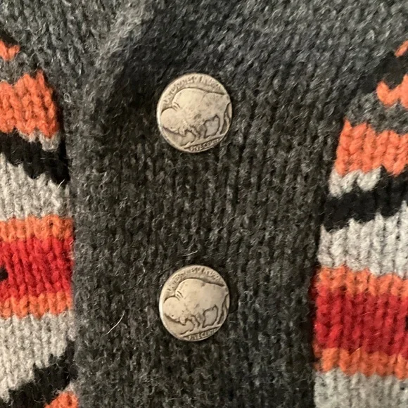 Pendleton V-Neck Sweater - Black and Orange Pattern - Picture 3 of 4